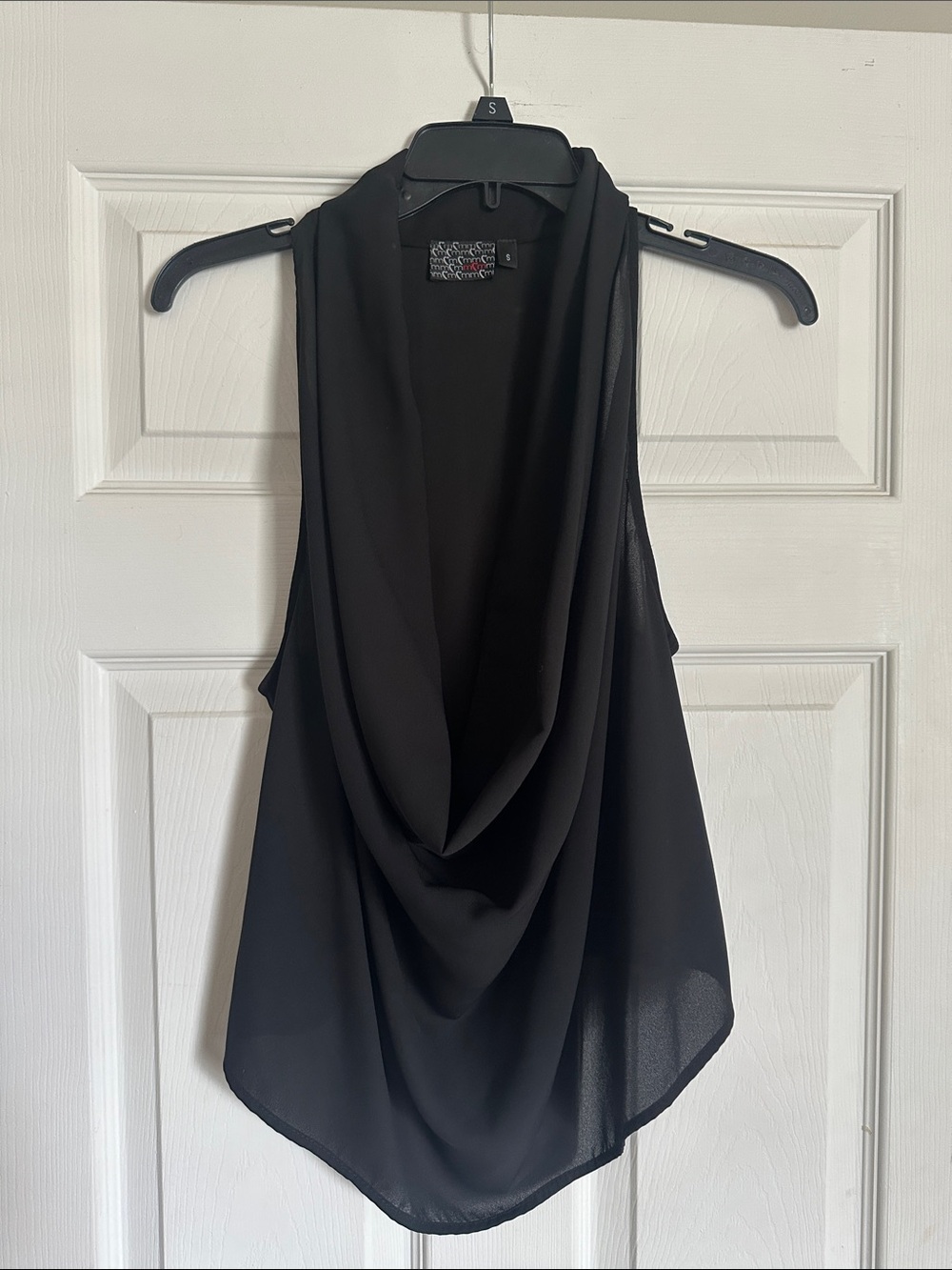 Black Draped Sleeveless Sheer Top
